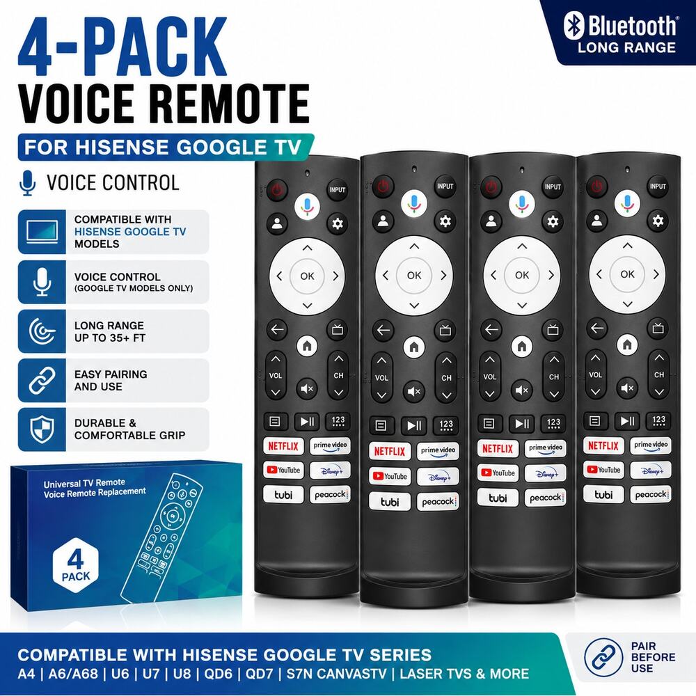 4-Pack Voice Remote for Hisense Google Smart Bluetooth 4K ULED QLED A6 U6 U7 U8